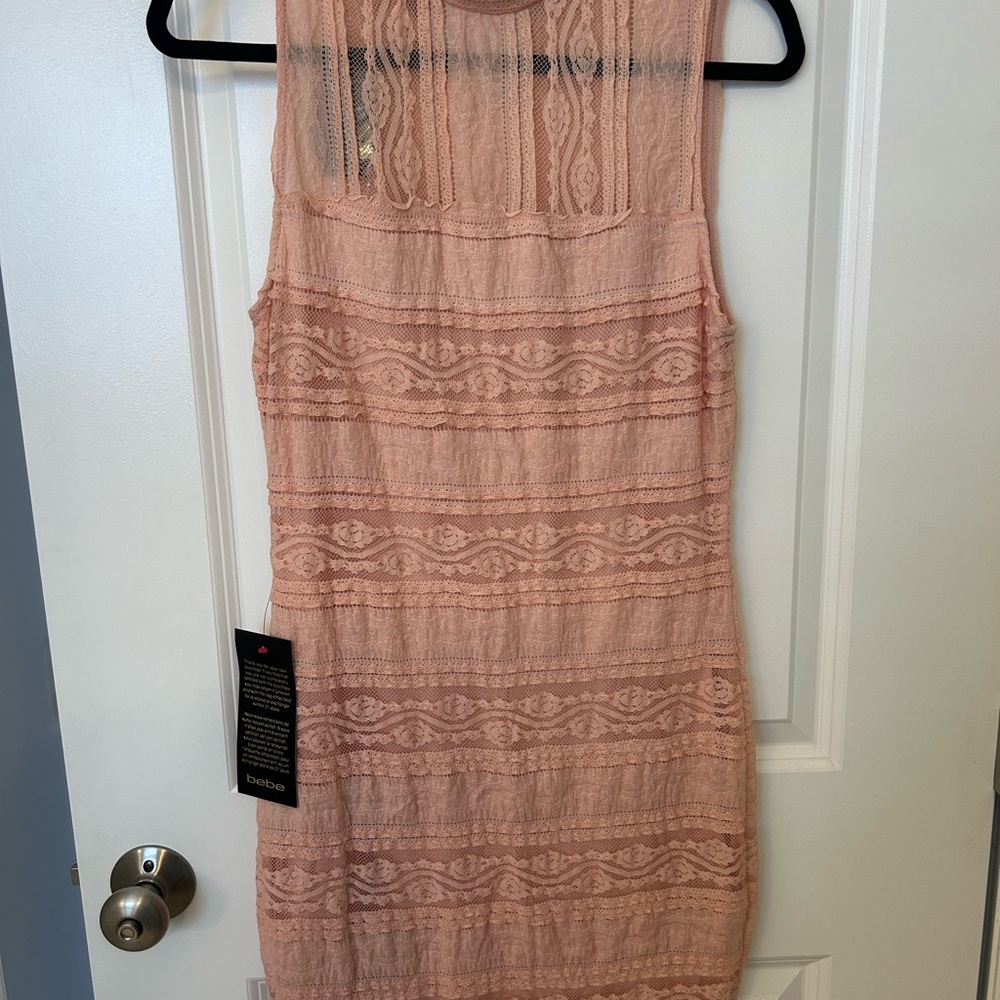 NWT Bebe Mock Neck Pink Lace Dress Size Medium